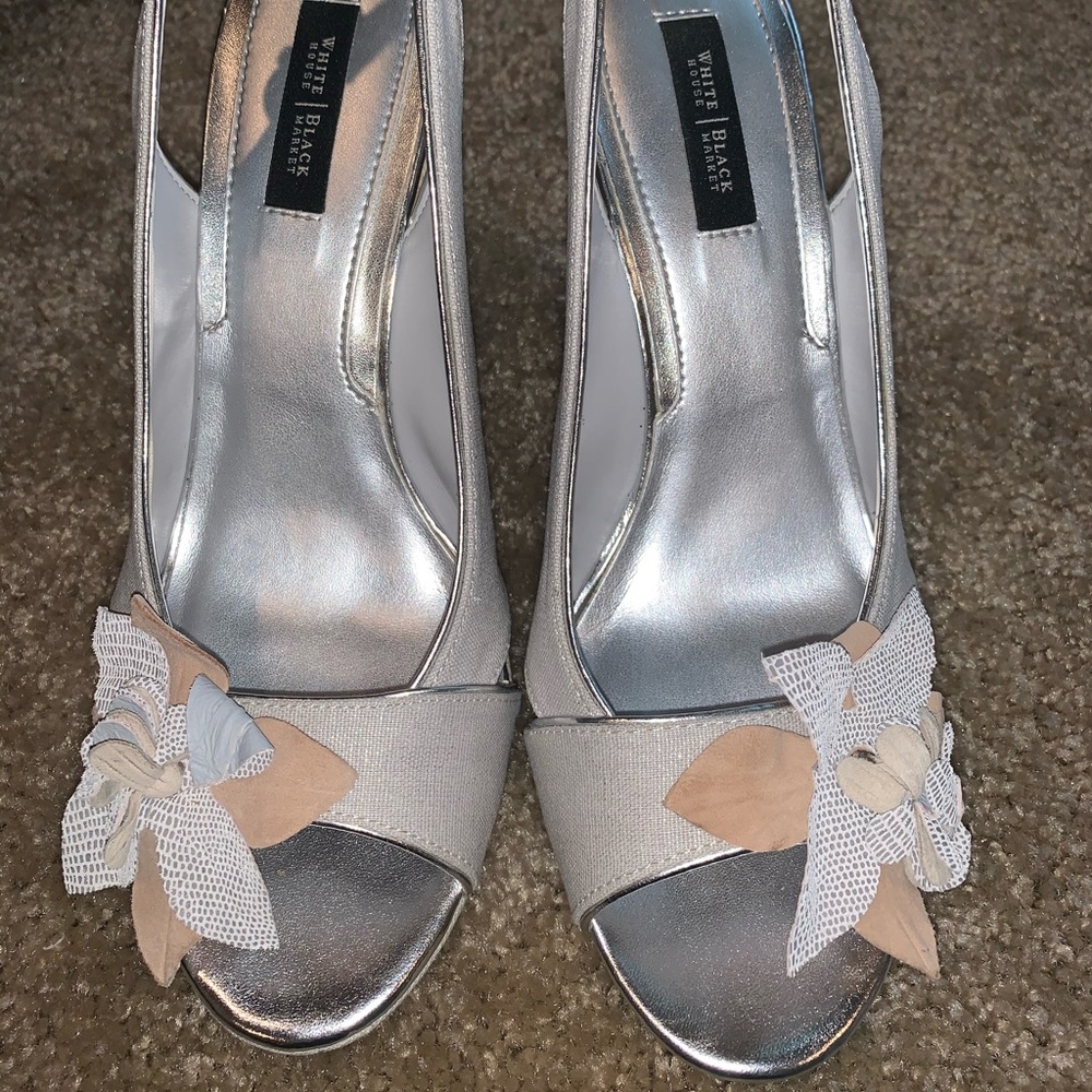 White House Black Market Silver Wedges Size 9